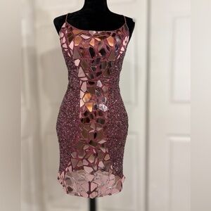 Elegant Pink Sequin Mini Dress